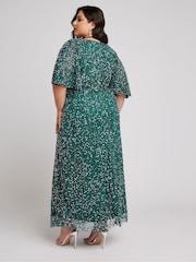 Yours Curve Green Luxe Embellished V-Neck Angel Sleeve Maxi Dress - Image 4 of 5
