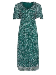 Yours Curve Green Luxe Embellished V-Neck Angel Sleeve Maxi Dress - Image 5 of 5