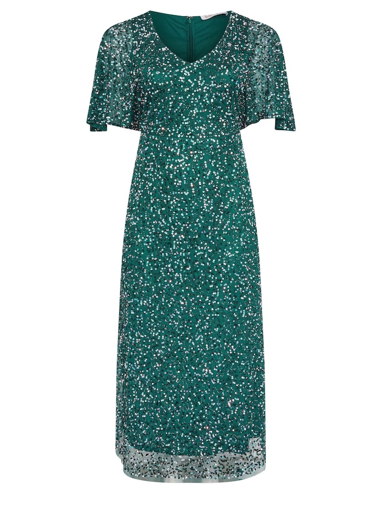 Yours Curve Green Luxe Embellished V-Neck Angel Sleeve Maxi Dress - Image 5 of 5