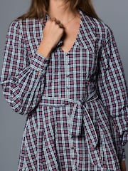 Navy Blue/Red Check Mini Long Sleeve Collared Shirt Dress - Image 5 of 9