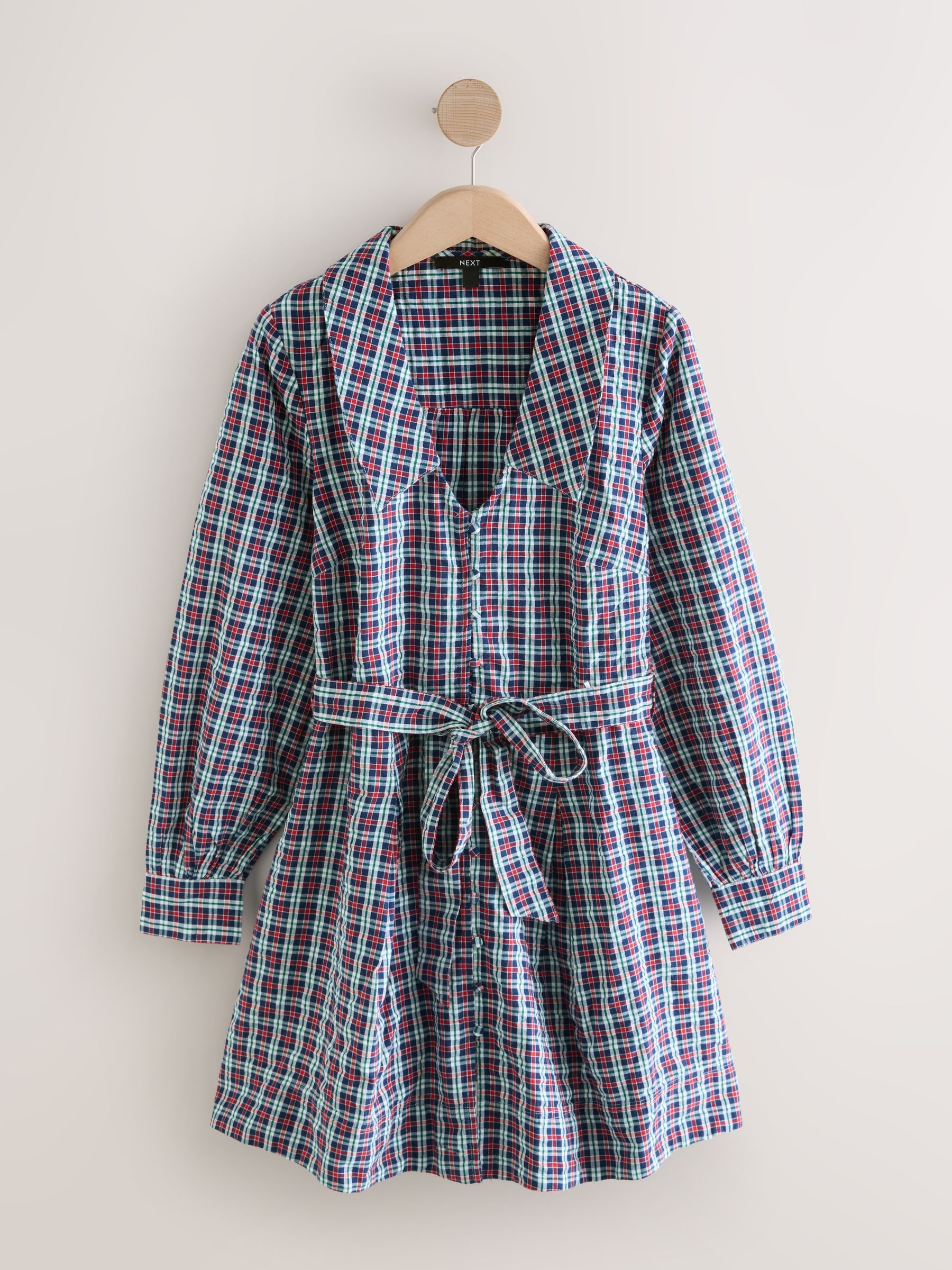 red and blue shirt dress Womens Next Navy Blue/Red Check Mini Long Sleeve Collared Shirt Dress US 14 Petite