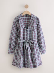 Navy Blue/Red Check Mini Long Sleeve Collared Shirt Dress - Image 7 of 9