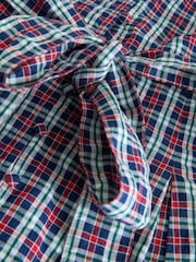 Navy Blue/Red Check Mini Long Sleeve Collared Shirt Dress - Image 8 of 9