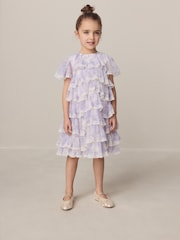 Laura Ashley White/Purple Tiered Tulle Dress - Image 1 of 12