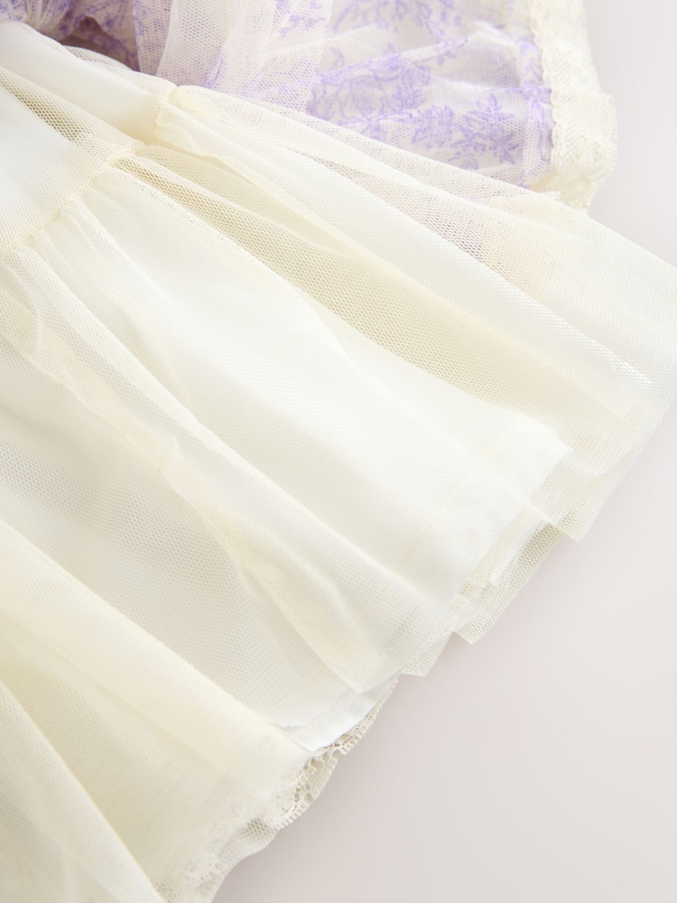 Laura Ashley White/Purple Tiered Tulle Dress - Image 12 of 12