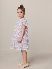 Laura Ashley White/Purple Tiered Tulle Dress - Image 3 of 12