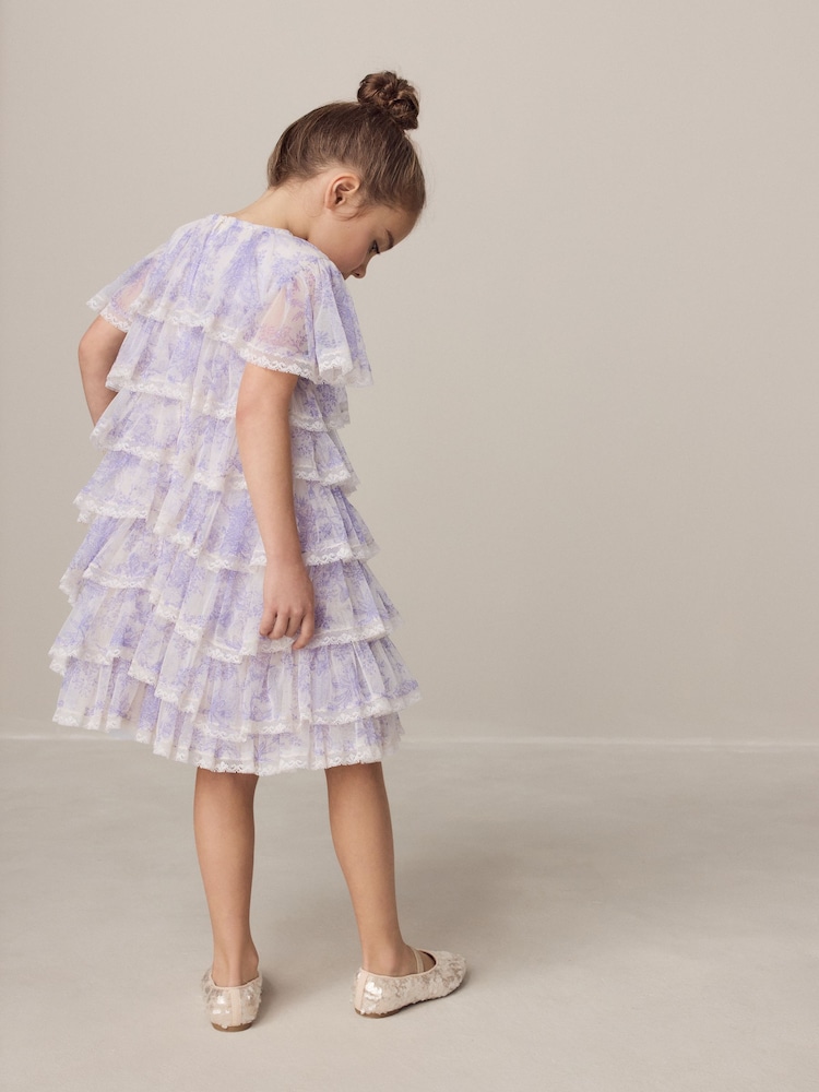 Buy Laura Ashley White/Purple Tiered Tulle Dress from Next Iceland