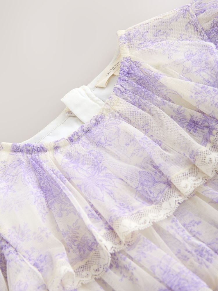 Buy Laura Ashley White/Purple Tiered Tulle Dress from Next Iceland