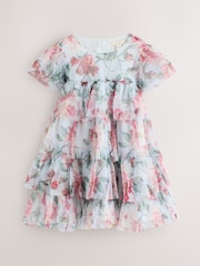 Laura Ashley Blue Floral Tiered Mesh Dress - Image 5 of 8