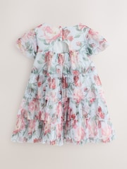 Laura Ashley Blue Floral Tiered Mesh Dress - Image 6 of 8