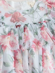 Laura Ashley Blue Floral Tiered Mesh Dress - Image 7 of 8