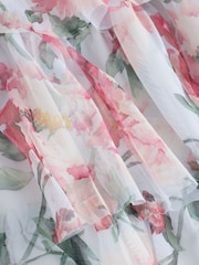 Laura Ashley Blue Floral Tiered Mesh Dress - Image 8 of 8