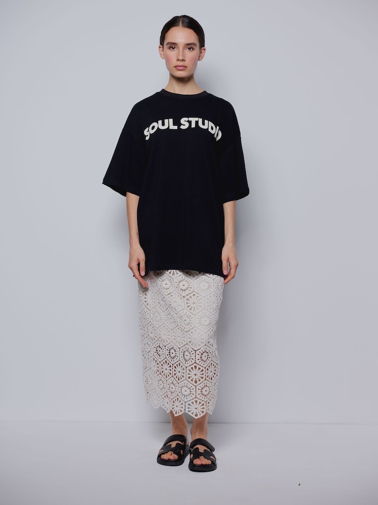 Smith & Soul Cream Crochet Midi Skirt - Image 4 of 4