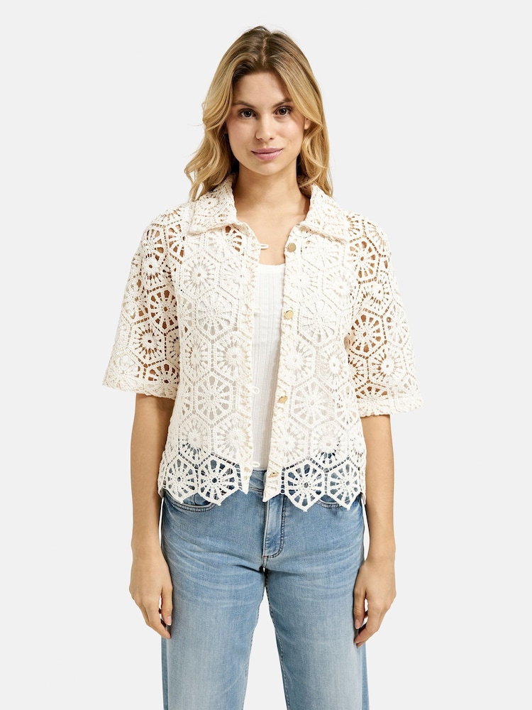 Smith & Soul Cream Crochet Half Sleeve Shirt - Image 1 of 4