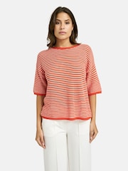Smith & Soul Orange Striped Half Sleeve Crochet Pullover Jumper - Image 1 of 4