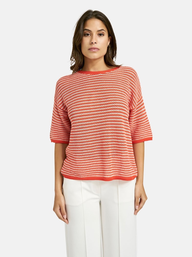 Smith & Soul Orange Striped Half Sleeve Crochet Pullover Jumper - Image 1 of 4