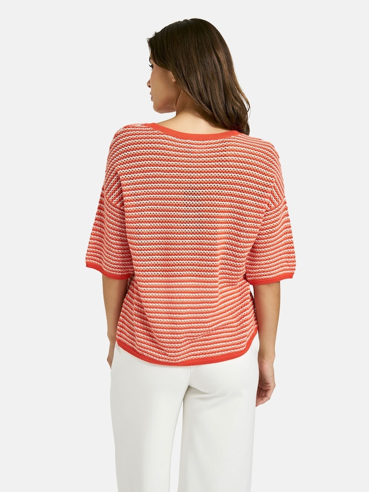 Smith & Soul Orange Striped Half Sleeve Crochet Pullover Jumper - Image 2 of 4