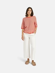 Smith & Soul Orange Striped Half Sleeve Crochet Pullover Jumper - Image 3 of 4
