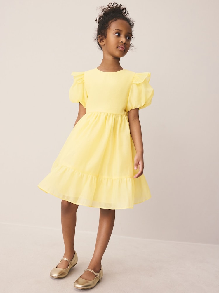 Laura Ashley Light Yellow Bow Back Flower Dress - Image 1 of 10