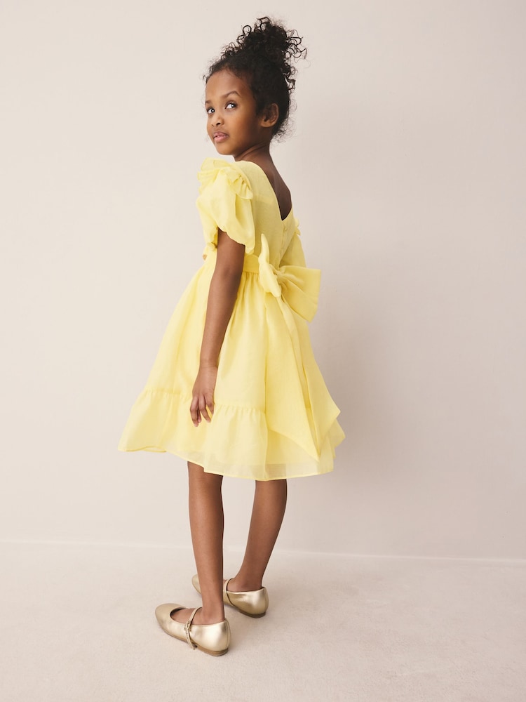 Laura Ashley Light Yellow Bow Back Flower Dress - Image 2 of 10