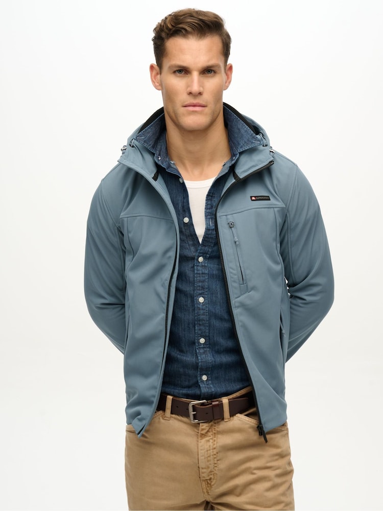 Superdry Blue Hooded Soft Shell Trekker Jacket - Image 1 of 5