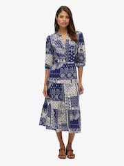 Superdry Blue Woven Tiered Midi Dress - Image 1 of 7