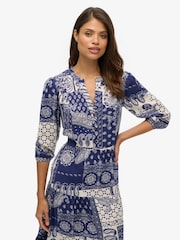 Superdry Blue Woven Tiered Midi Dress - Image 4 of 7