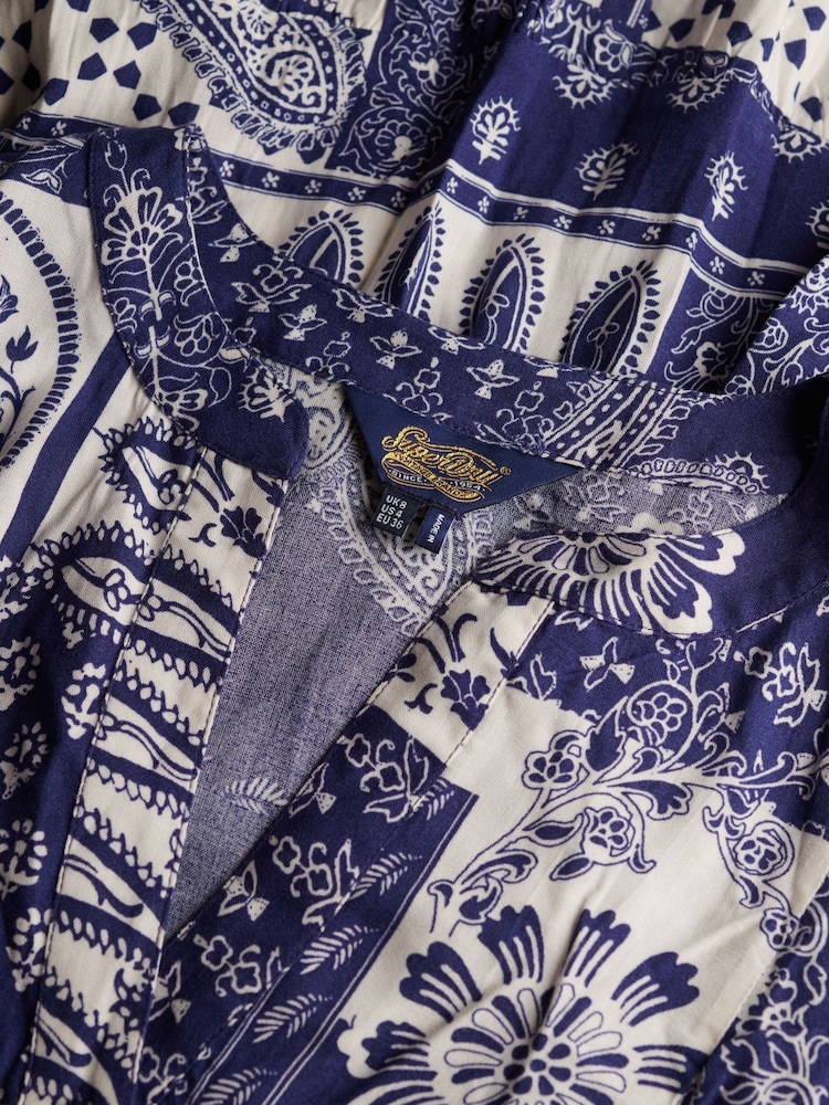 Superdry Blue Woven Tiered Midi Dress - Image 7 of 7