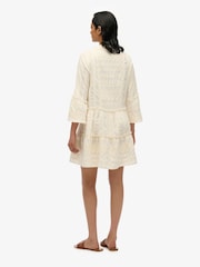 Superdry White Ibiza Long Sleeve Tiered Mini Dress - Image 2 of 7