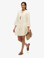 Superdry White Ibiza Long Sleeve Tiered Mini Dress - Image 3 of 7