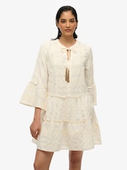 Superdry White Ibiza Long Sleeve Tiered Mini Dress - Image 5 of 7