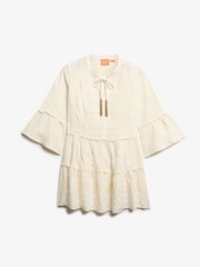 Superdry White Ibiza Long Sleeve Tiered Mini Dress - Image 6 of 7