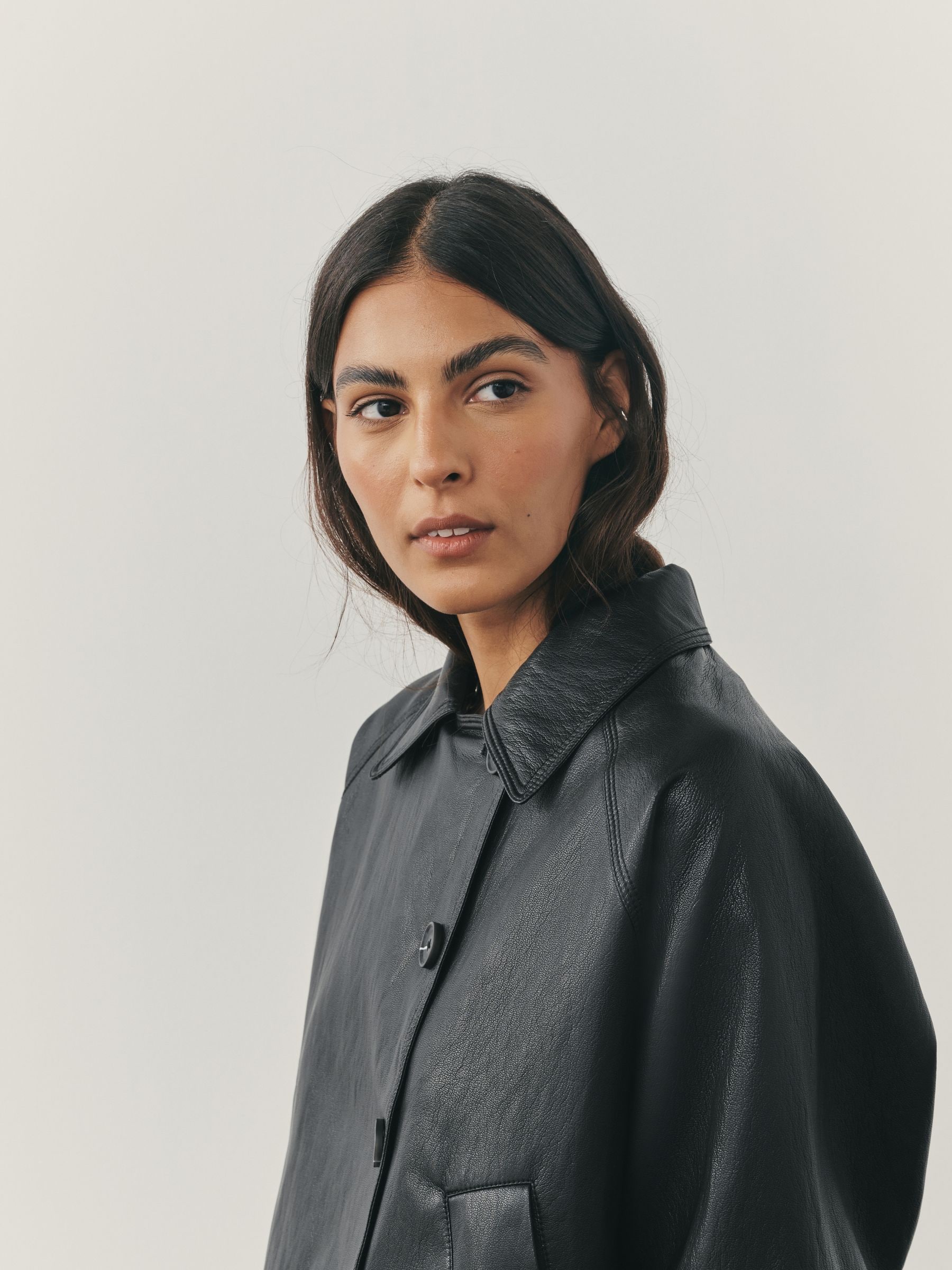 Buy Nothing Ordinary Black Faux Leather Short Trench Jacket from