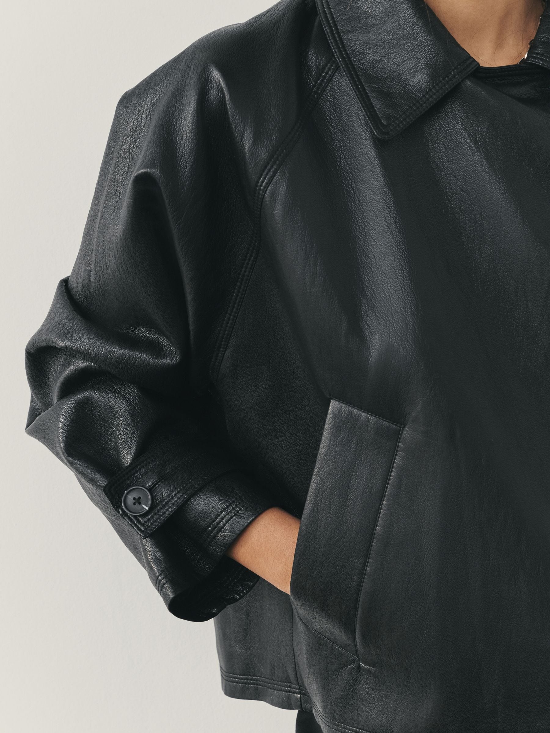 Buy Nothing Ordinary Black Faux Leather Short Trench Jacket from