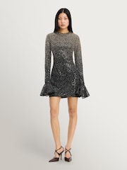 Rotate Black Beaded Long Sleeve Mini Dress - Image 1 of 6