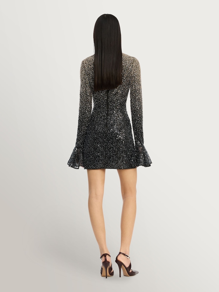 Rotate Black Beaded Long Sleeve Mini Dress - Image 2 of 6 Rotate Black Beaded Long Sleeve Mini Dress - Image 2 of 6