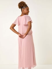 Roman Pink Metallic Dobby Frill Midi Dress - Image 3 of 5