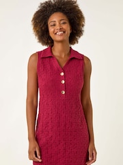 Roman Red Crinkle Collared A-Line Stretch Dress - Image 1 of 5