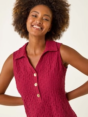 Roman Red Crinkle Collared A-Line Stretch Dress - Image 4 of 5