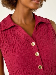 Roman Red Crinkle Collared A-Line Stretch Dress - Image 5 of 5