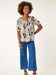 Roman Black Mono Print Bardot Blouse - Image 2 of 5