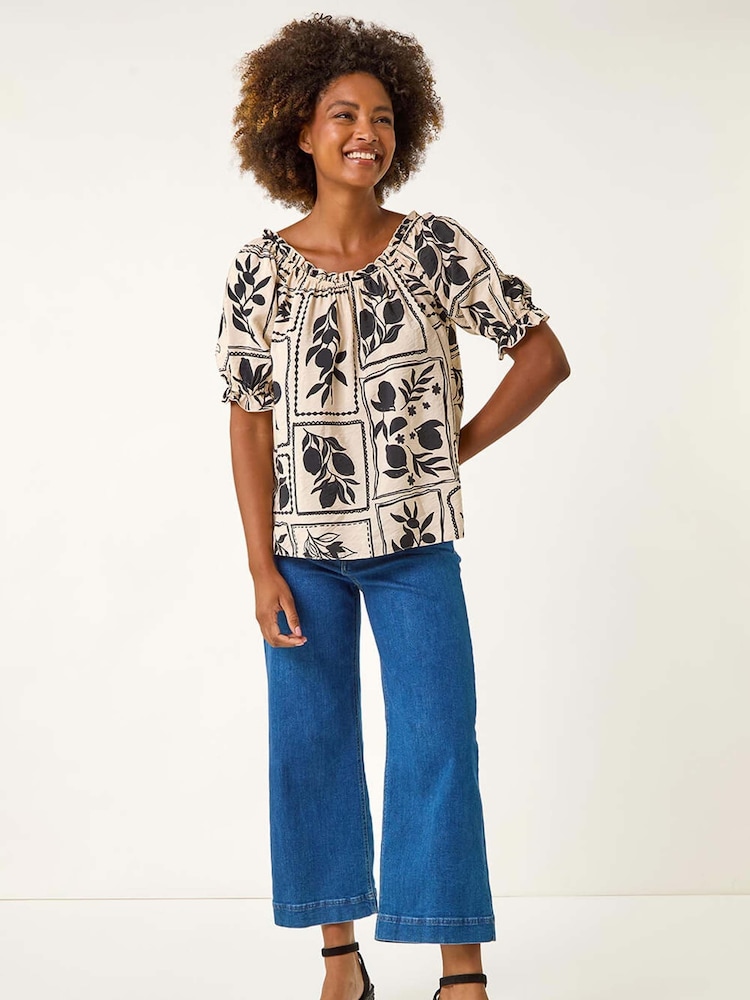 Roman Black Mono Print Bardot Blouse - Image 2 of 5