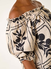 Roman Black Mono Print Bardot Blouse - Image 5 of 5