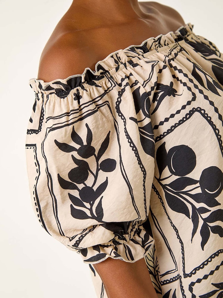 Roman Black Mono Print Bardot Blouse - Image 5 of 5