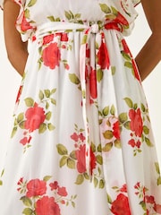 Roman White Chiffon Floral Print Split Sleeve Midi Dress - Image 5 of 5