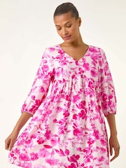 Roman Pink Floral Print Smock Dress - Image 2 of 5