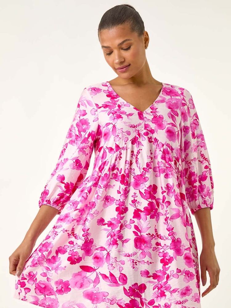 Roman Pink Floral Print Smock Dress - Image 2 of 5