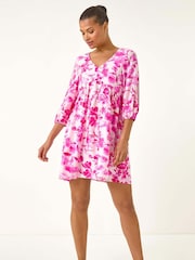 Roman Pink Floral Print Smock Dress - Image 3 of 5