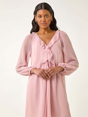 Roman Pink Metallic Dobby Frill Maxi Dress - Image 3 of 5