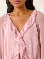 Roman Pink Metallic Dobby Frill Maxi Dress - Image 5 of 5
